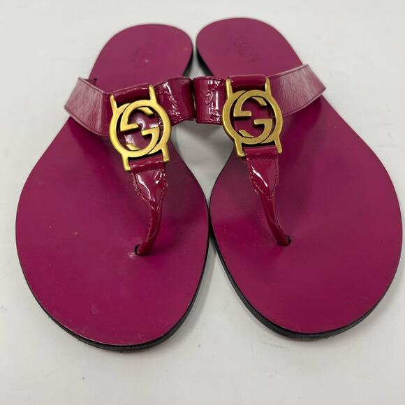 Gucci Microguccisima Fuchsia GG Thong Sandal Vernix  Pink size 37 EU Slide Flat - Picture 3 of 10